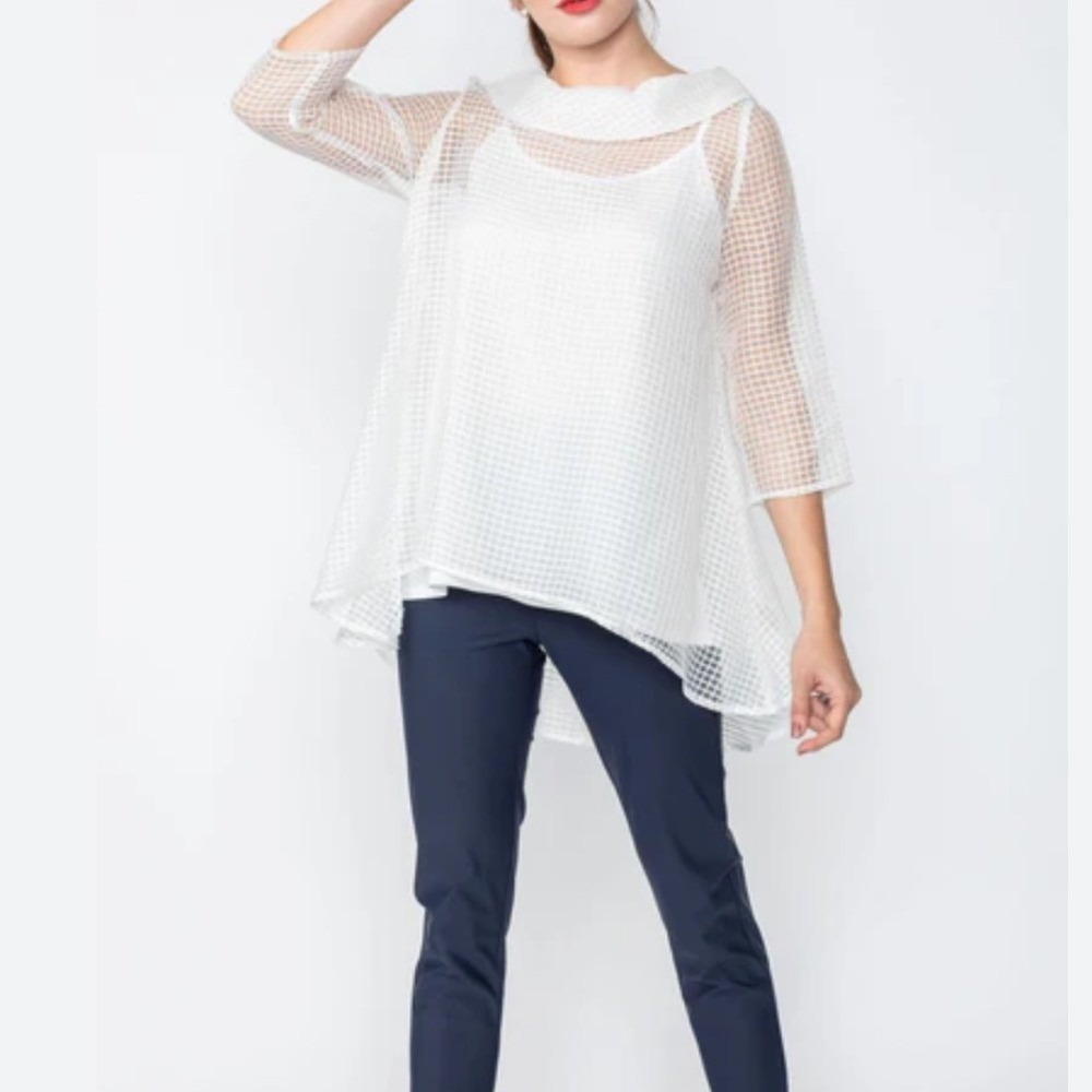 IC Collection White Cowl Neck Mesh Window Pane Top with Tank NWT sz XS